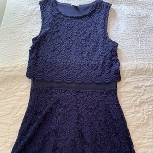 navy lace short sleeve dress